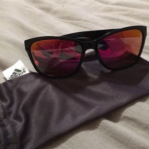 Black adidas sunglasses w/ pink/orange mirror lens